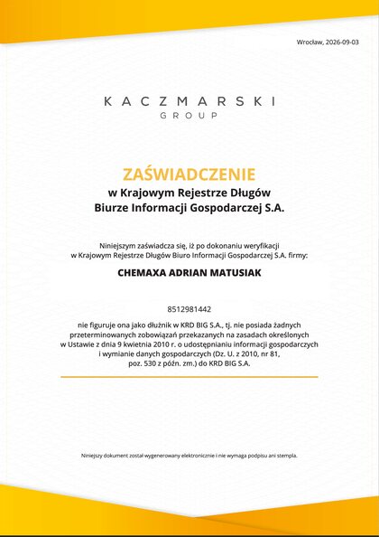 Podgląd pierwszej strony zaświadczenia z Krajowego Rejestru Długów